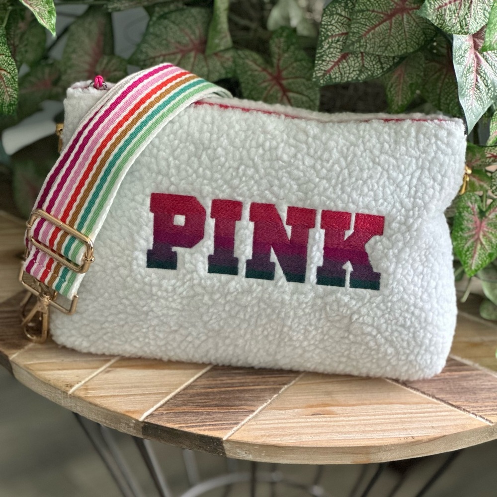 Brand New ‼️ Converted PINK by VS Sherpa Beauty Bag Crossbody ➕ Unicorn 🦄 charm